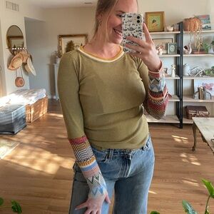 Free People Green Alpine Knit Cuffed Thermal
